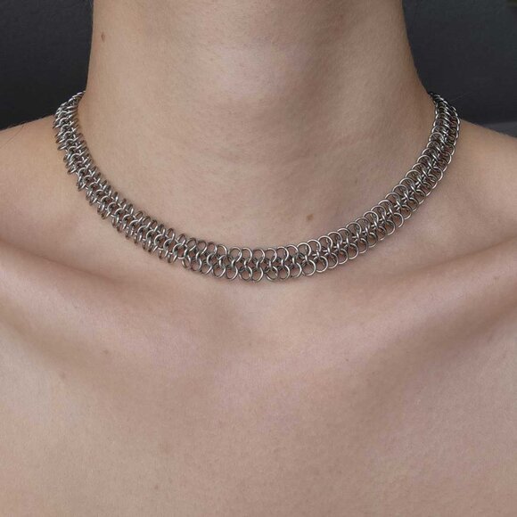 Gothic Medieval silver chainmail choker necklace - Picture 9 of 9
